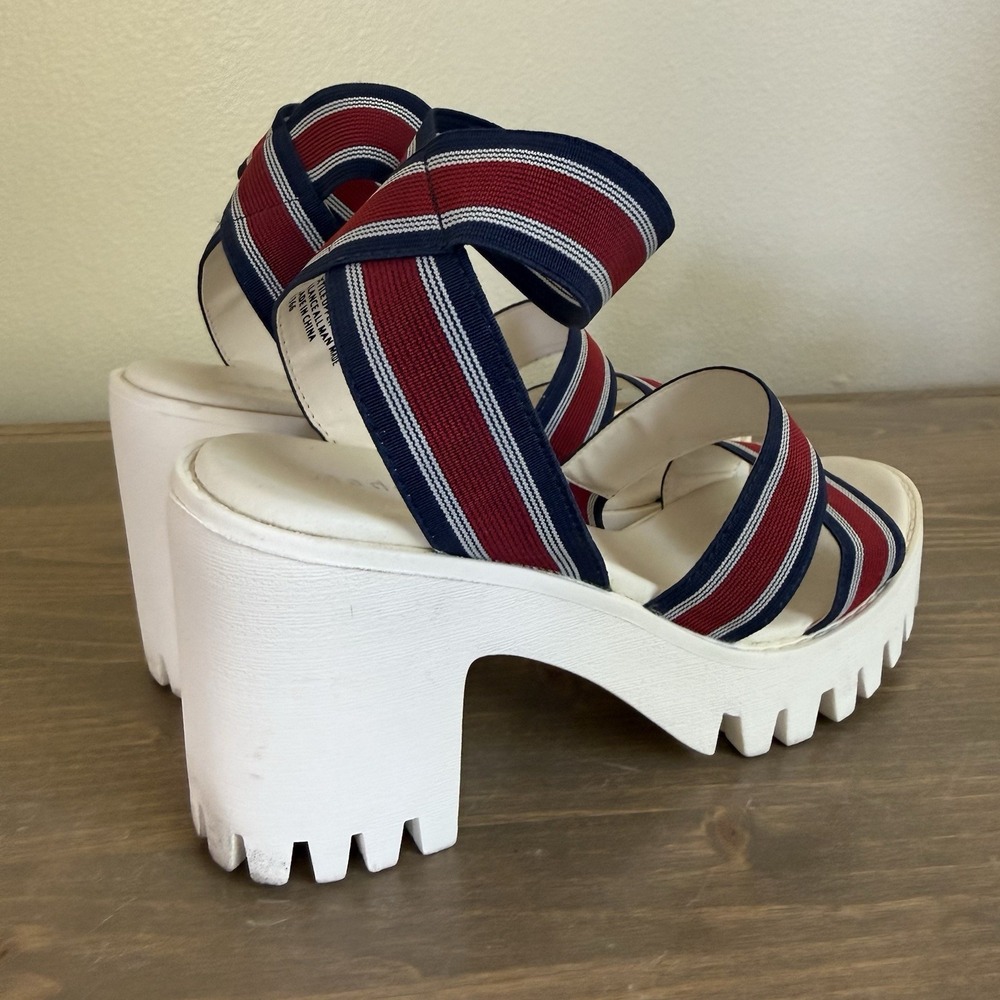 Madden Girl Womens 7M Red White Blue Sohoo Platform Heel Slip On Strappy Sandals - Picture 4 of 9